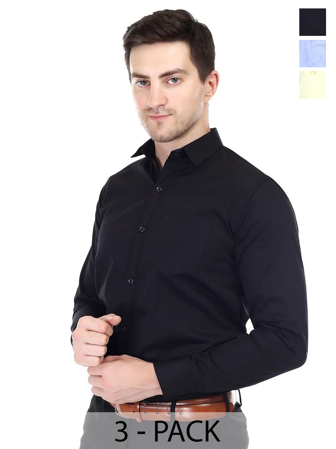 

Xjarvis Men Pack Of 3 Standard Slim Fit Spread Collar Solid Formal Shirts, Black