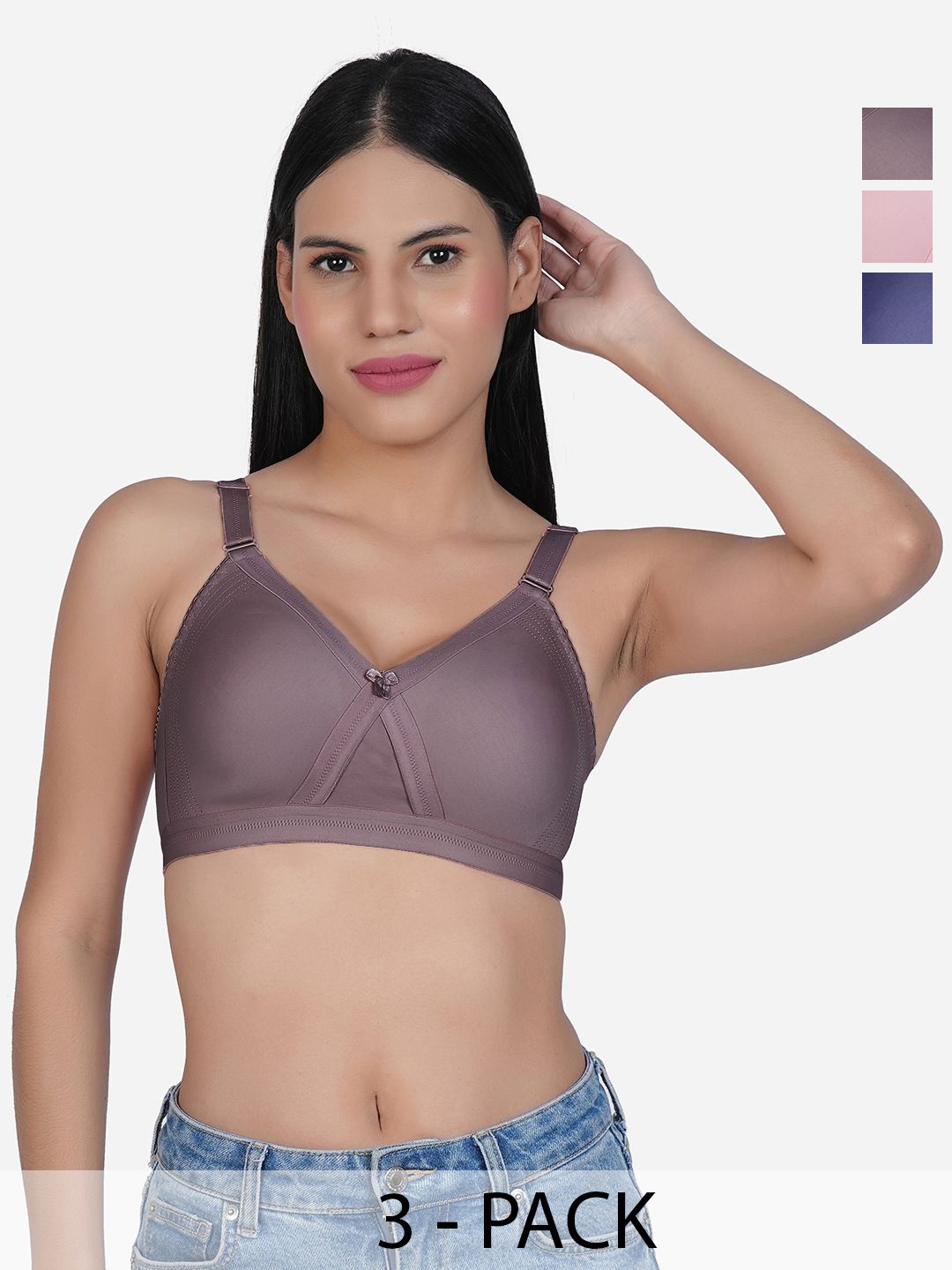 

SHYAM SONS FLAIR Women Pack of 3 Seamless Full Coverage Bra, Brown