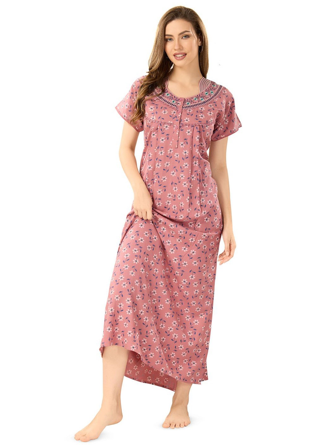 

Soulemo Women Printed Maxi Nightdress, Peach