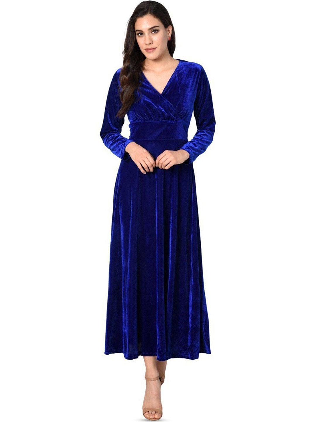

WESTCHIC Women Velvet Wrap Maxi Dress, Blue