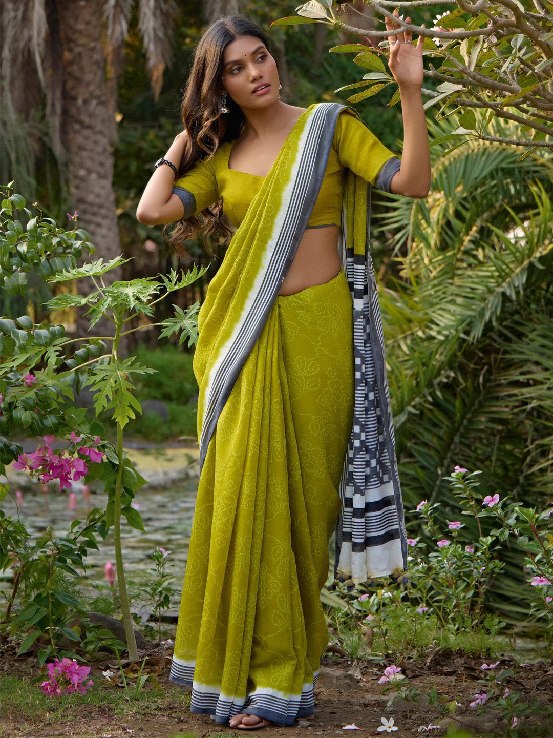 

Anouk Bandhani Printed Daily Wear Saree, Olive