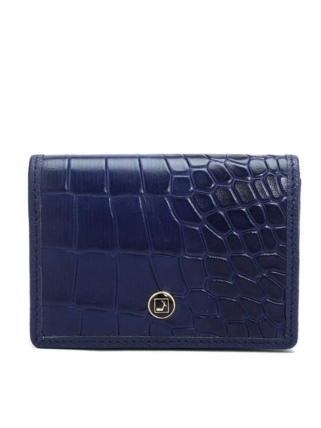 

Da Milano Unisex Geometric Textured Leather Card Holder, Blue