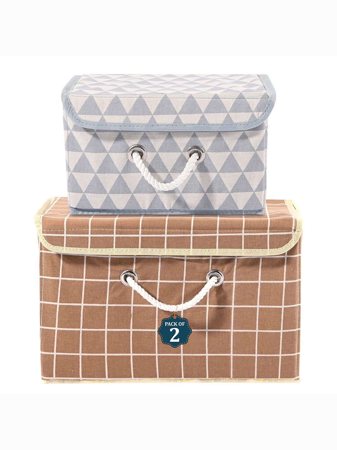 

Kuber Industries Brown & Grey 2 Pieces Checked Cotton Multipurpose Drawer Organisers