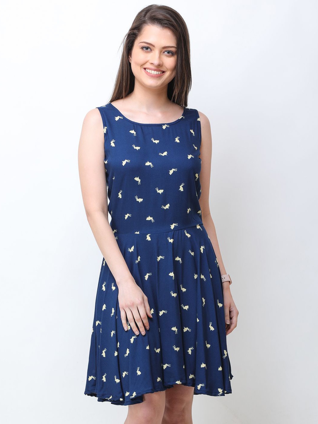 

BAESD Women Floral Printed Fit & Flare Dress, Blue