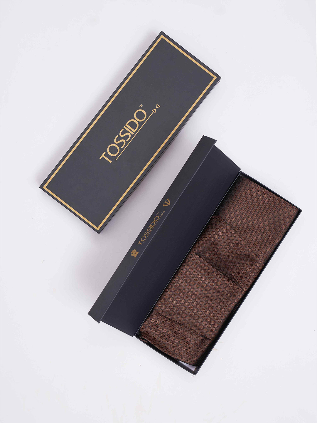 

Tossido Men Woven Design Cravat & Pocket Square Accessory Gift, Brown