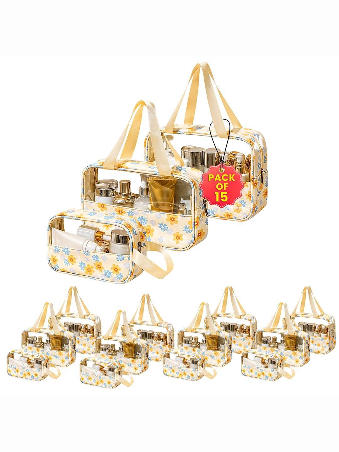 

Kuber Industries Unisex Yellow 15-Pcs Makeup Pouch