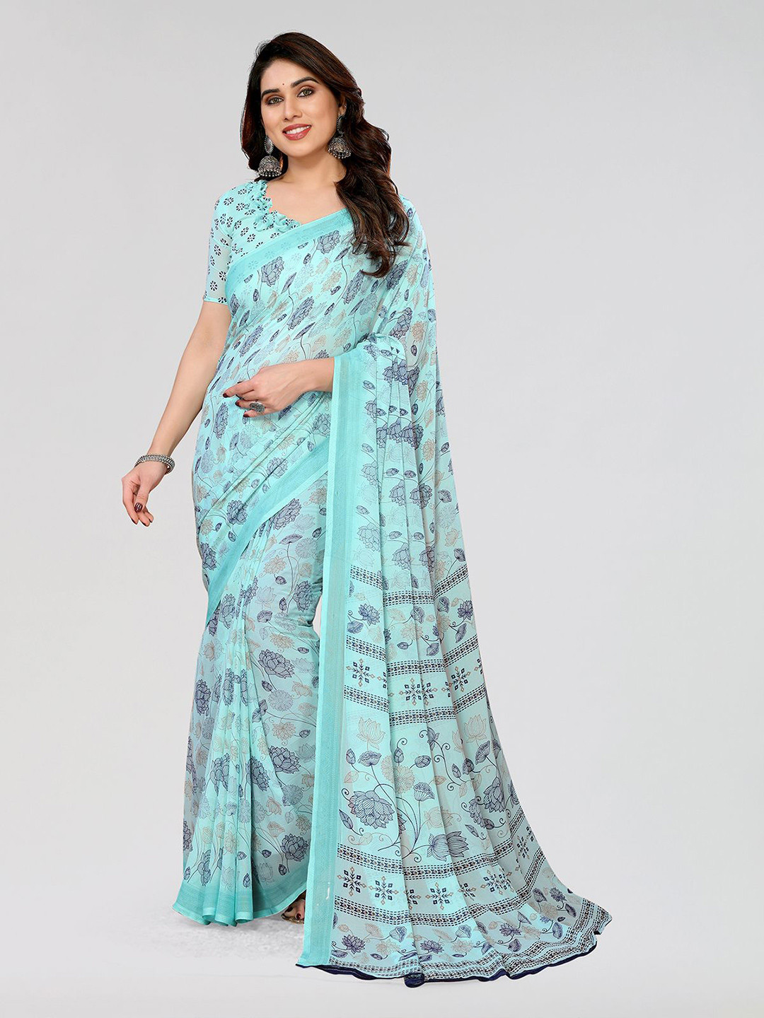 

Moda Rapido Floral Printed Daily Wear Saree, Blue