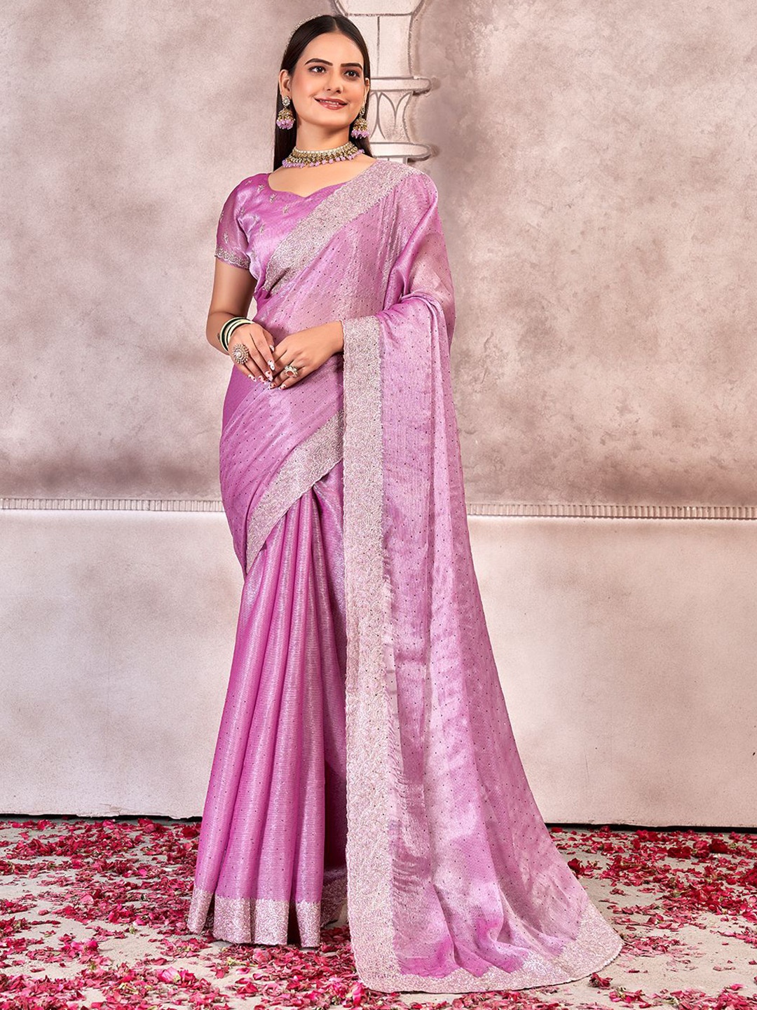 

Panzora Embellished Beads and Stones Saree, Lavender