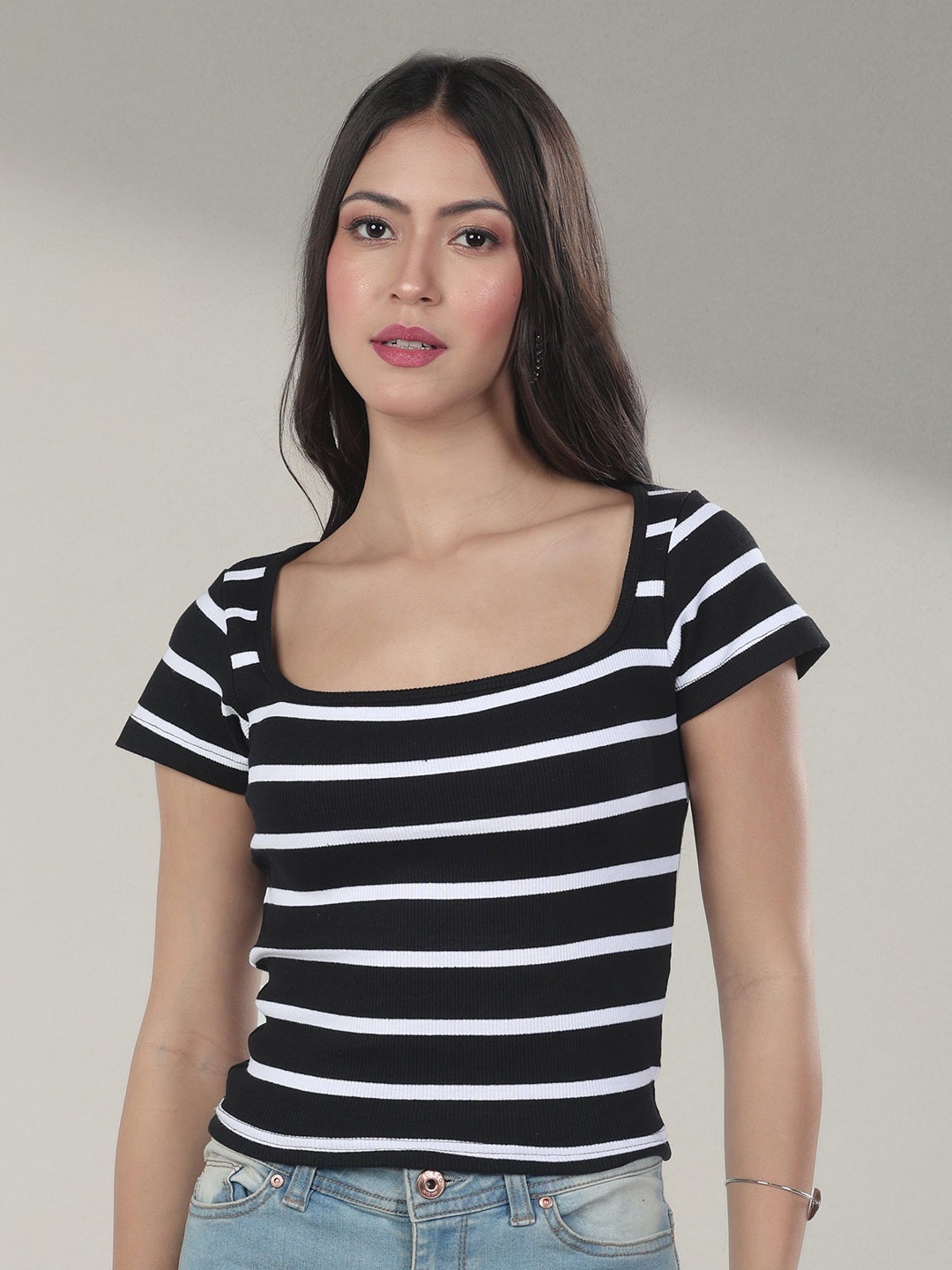 

The Roadster Lifestyle Co. Striped Cotton Tops, Black