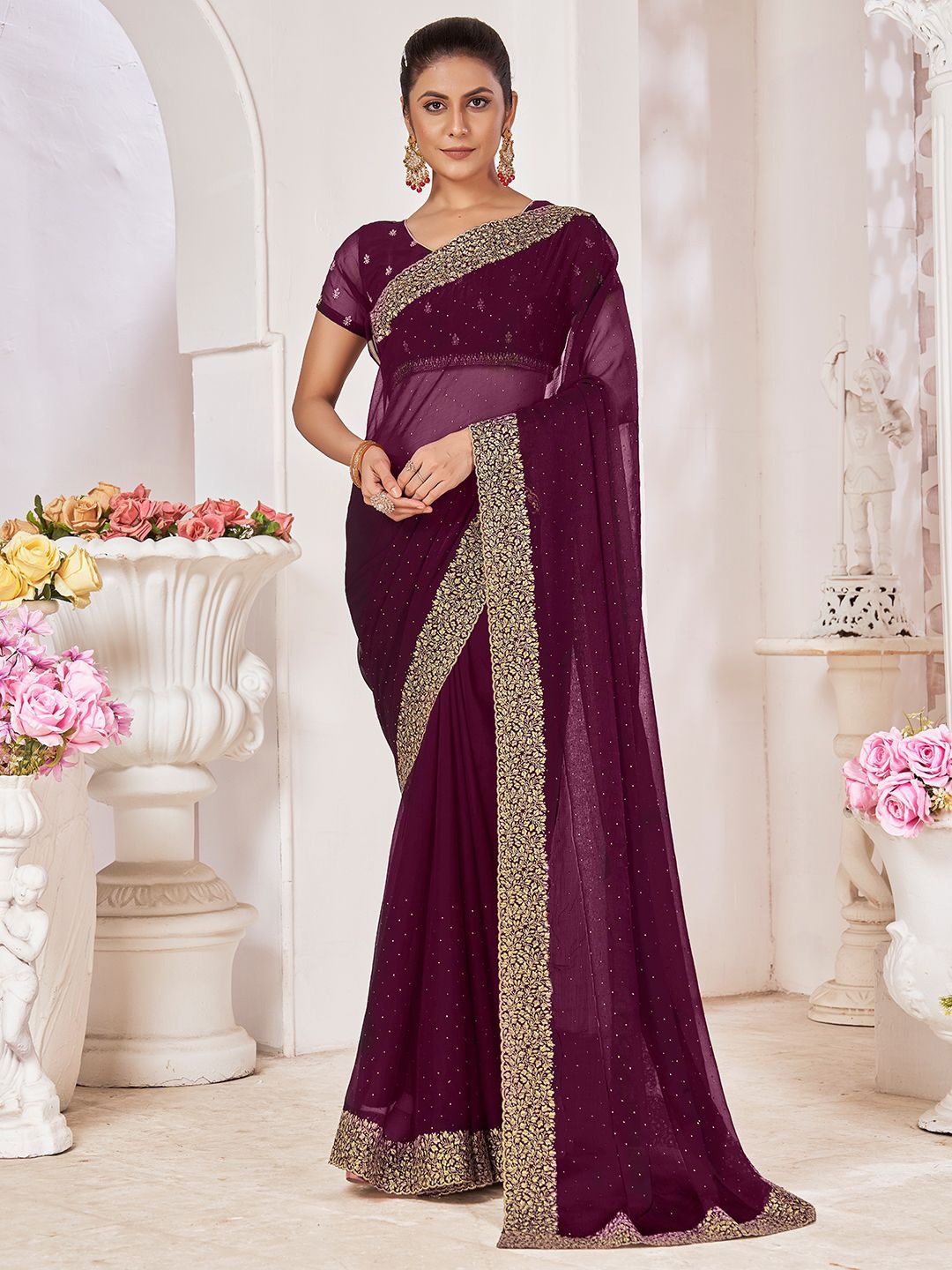 

Mitera Embellished Embroidered Beads and Stones Designer Saree, Purple