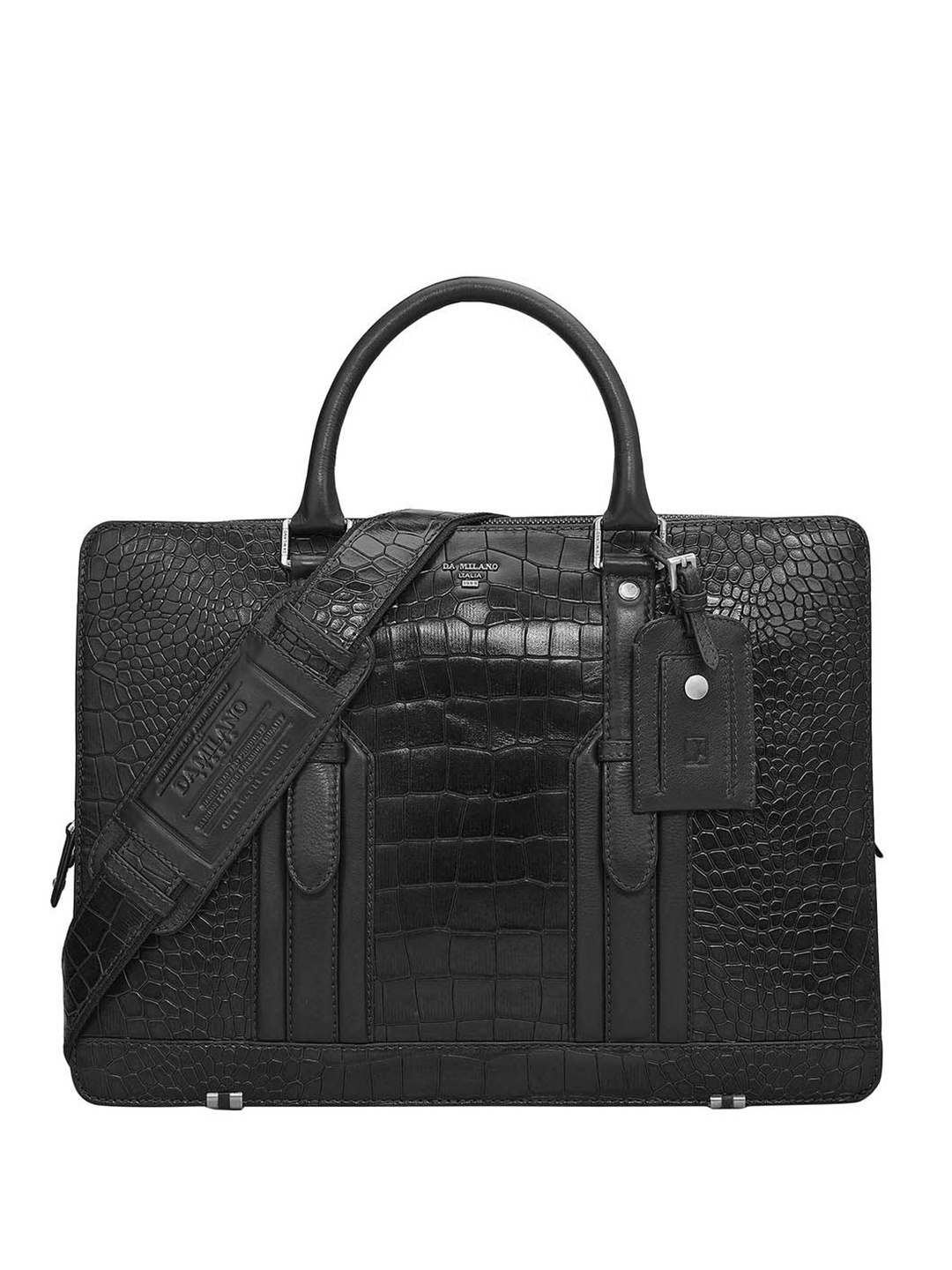 

Da Milano Men Textured Leather Laptop Bag, Black
