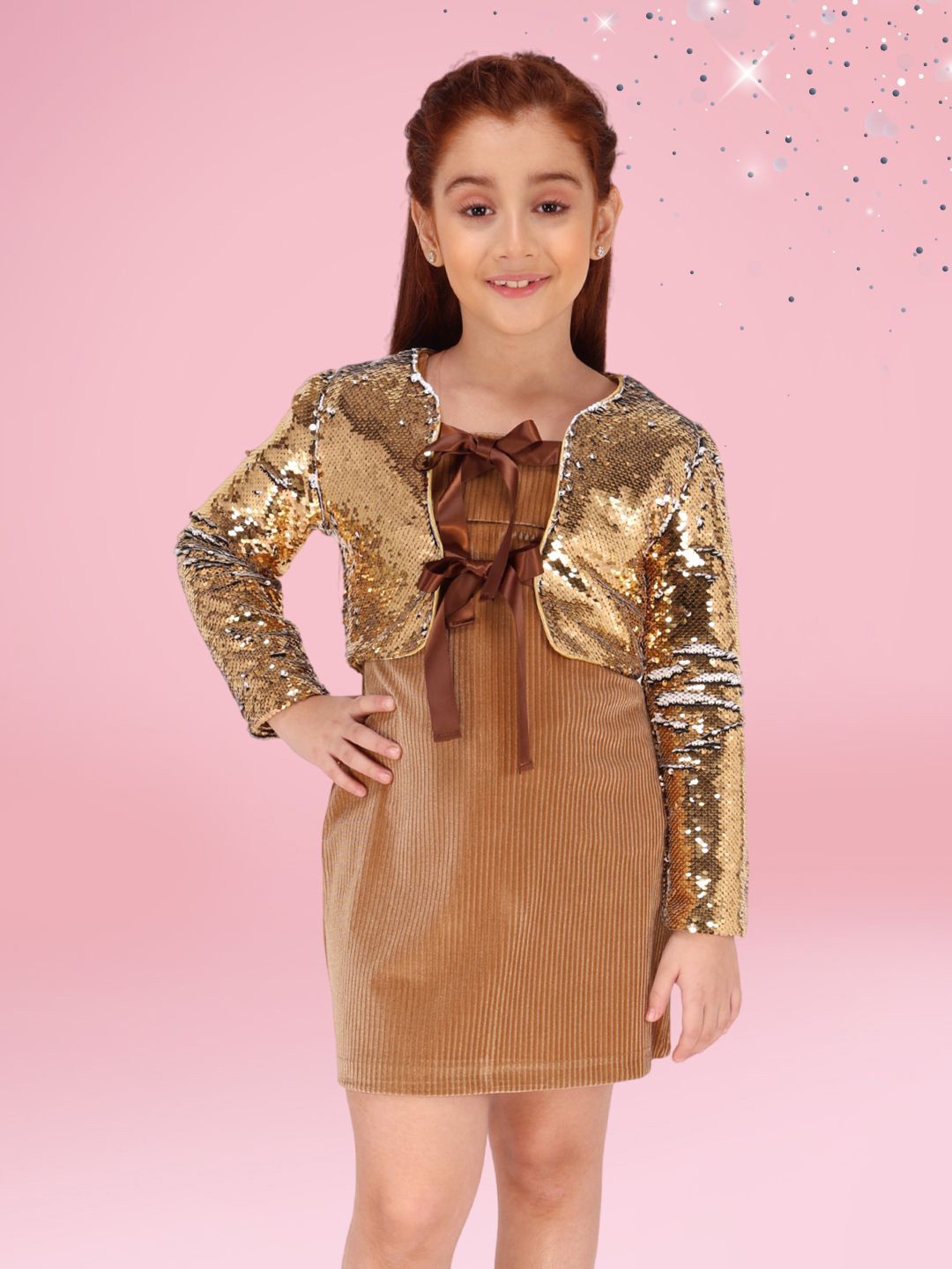 

CUTECUMBER Girls Embellished A-Line Above Knee Dress, Brown