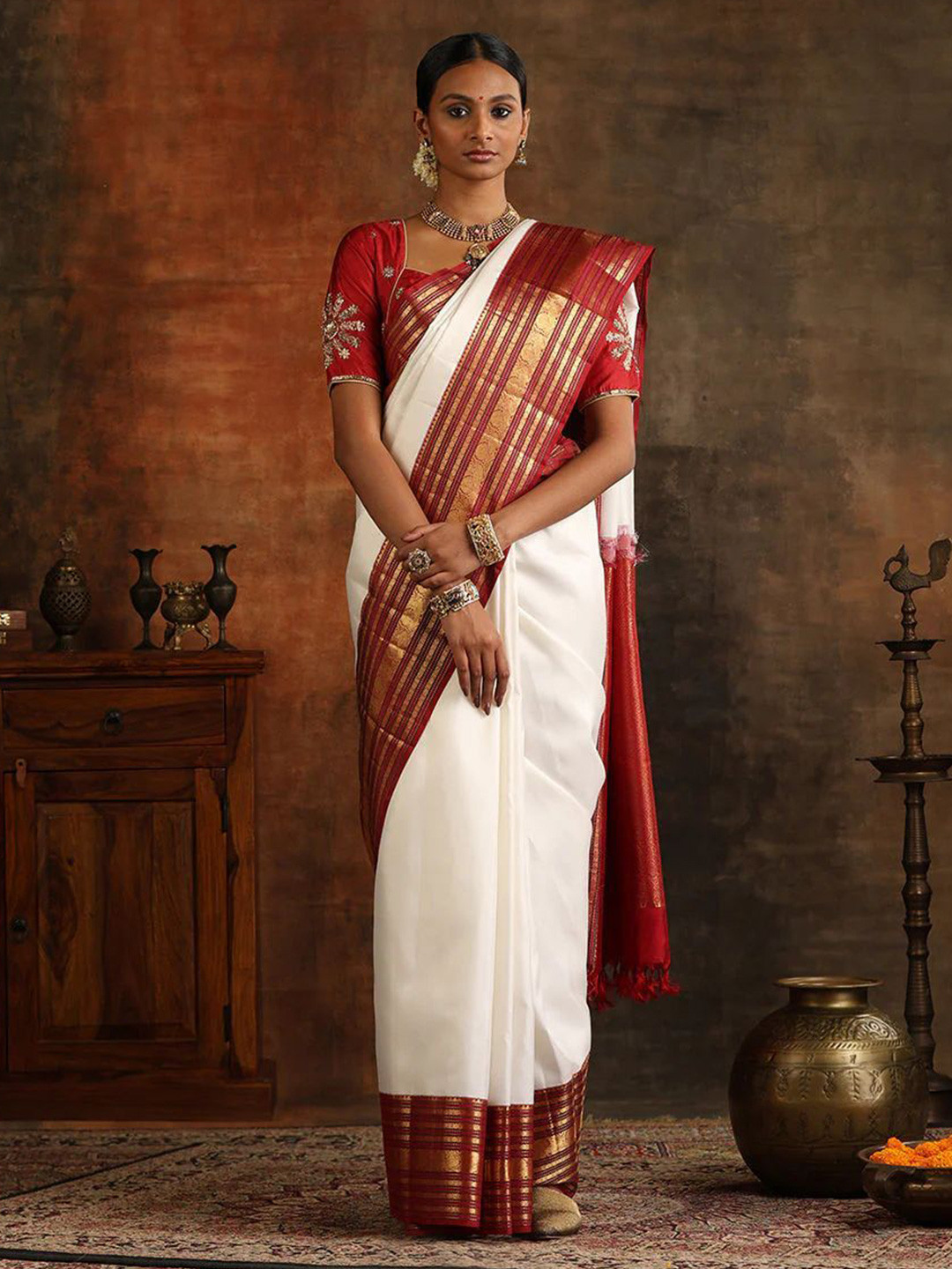 

Fabdeal Woven Design Kanjeevaram Saree, White