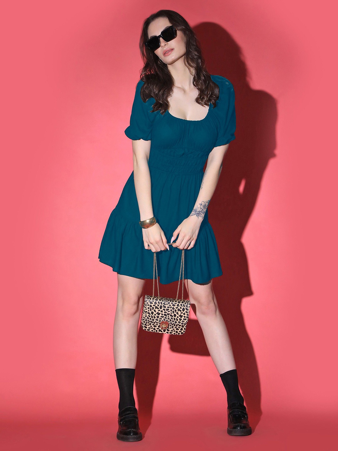 

Raiyani Enterprise Women Square Neck Fit & Flare Dress, Blue