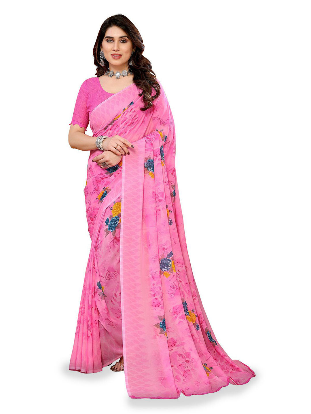 

Moda Rapido Floral Printed Saree, Pink