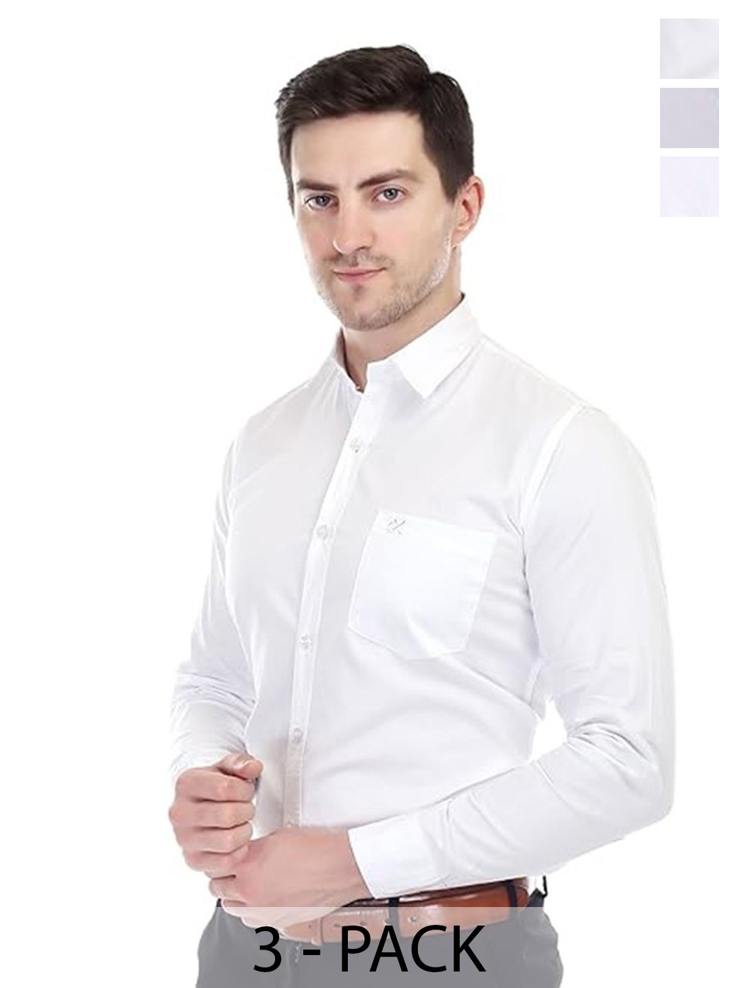 

Xjarvis Men Pack Of 3 Standard Slim Fit Wrinkle Free Solid Formal Shirts, White