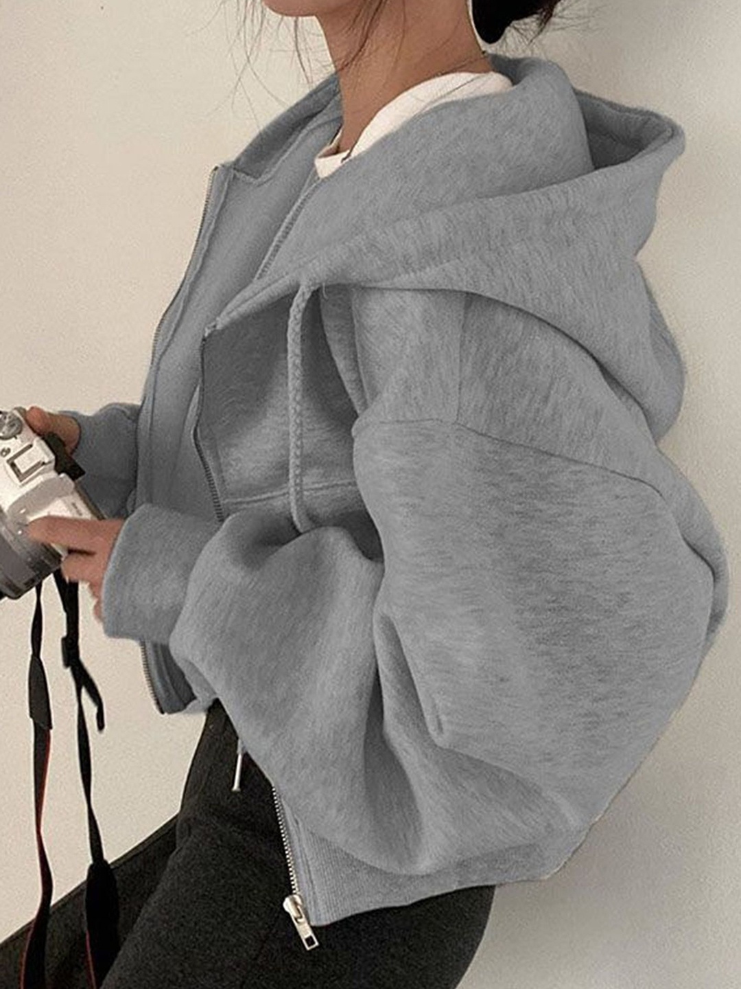 

LULU & SKY Women Drop Shoulder Sleeve Hooded Sweatshirt, Grey