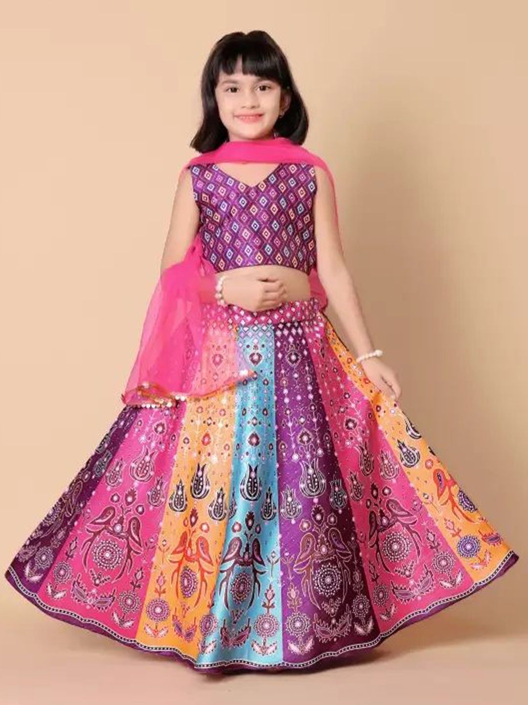 

BAESD Girls Printed Ready to Wear Lehenga & Blouse With Dupatta, Purple