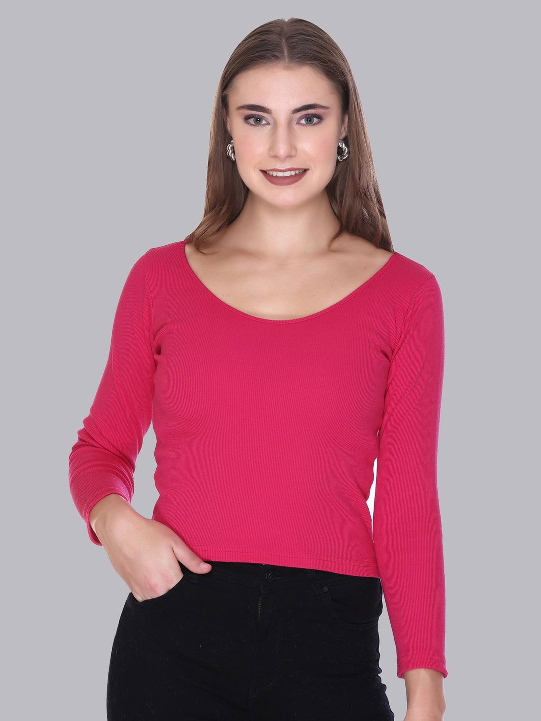 

PLUSH PUSH THE FASHION Women Round Neck Top, Pink