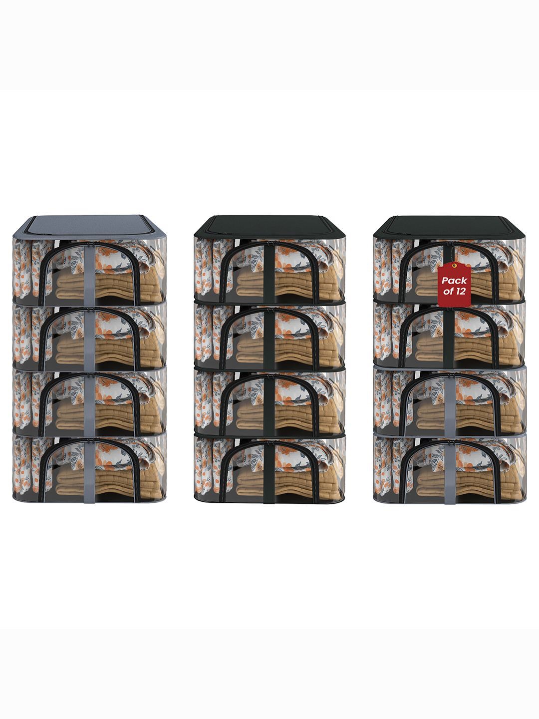 

Kuber Industries Grey & Transparent 12 Pieces Waterproof Drawer Organisers