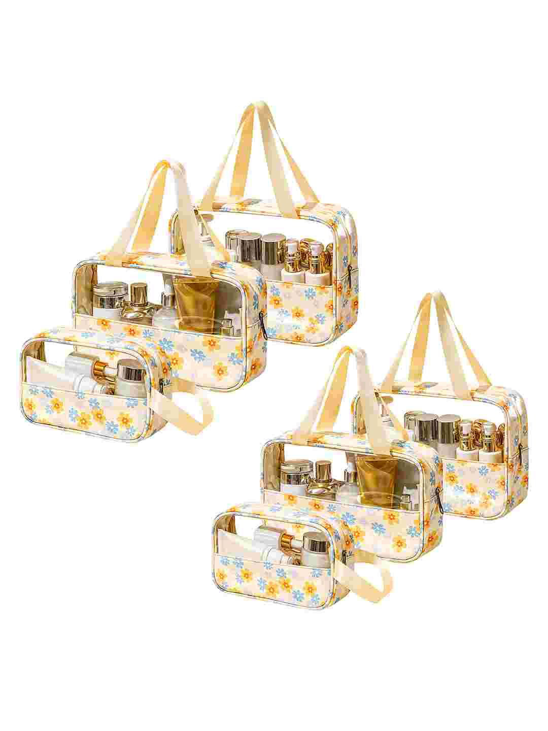 

Kuber Industries Set Of 6 Yellow Flower Printed Travel Toiletry Pouch