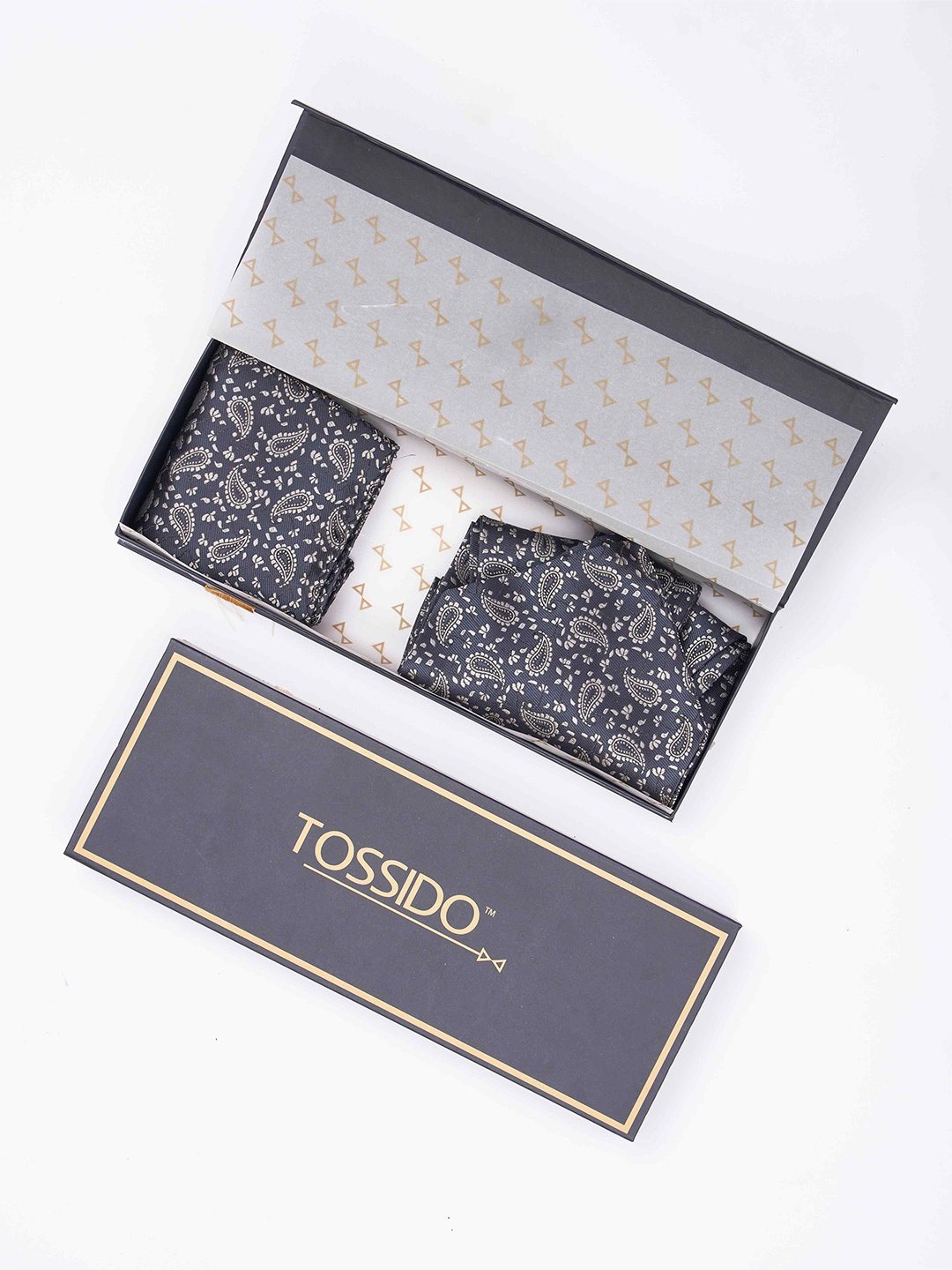 

Tossido Men Woven Design Ascot & Pocket Square Accessory Gift, Blue