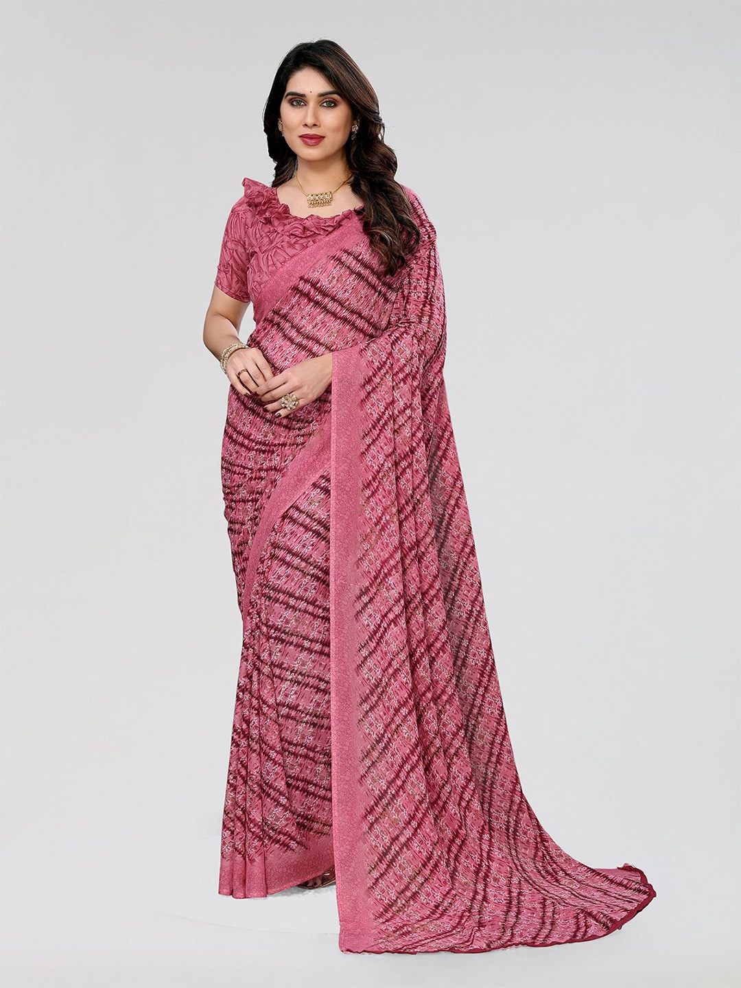 

ANAND SAREES Abstract Printed Saree With Blouse Piece, Pink