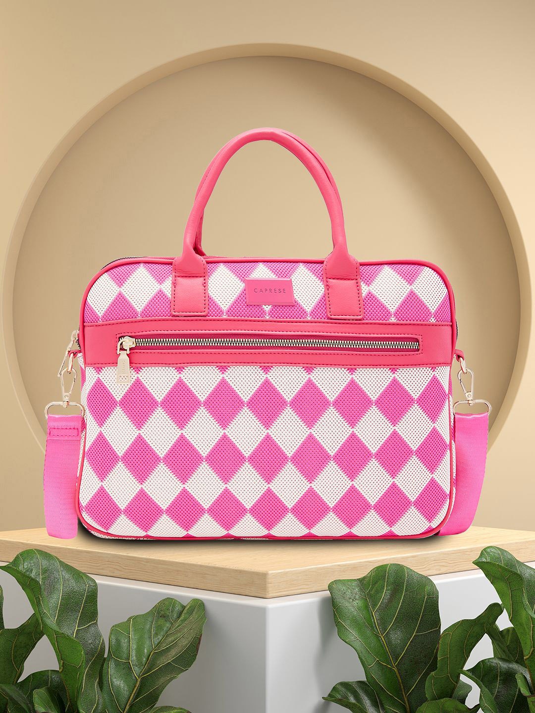 

Caprese Women Checked Laptop Bag, Fuchsia