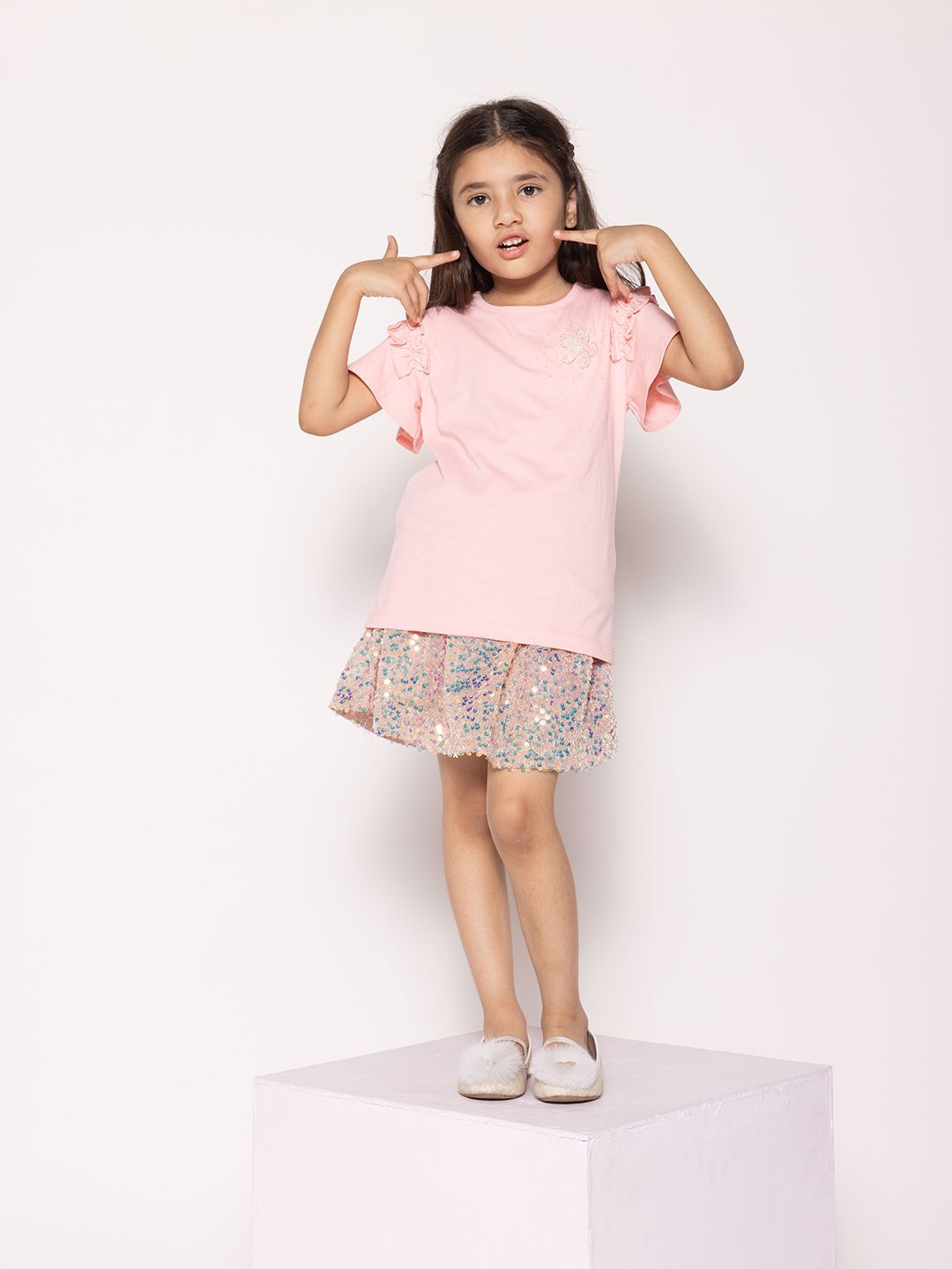 

PAMPOLINA Girls Self Design Regular Top, Pink