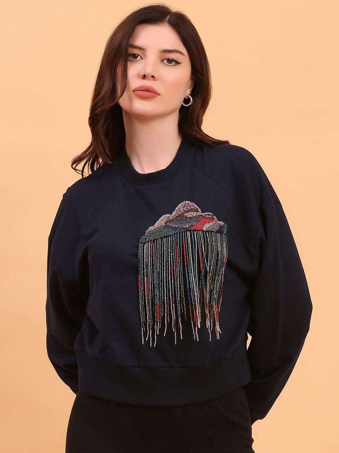 

ECO LEAS BY SHIPRA Women Printed Round Neck Pullover Sweatshirt, Navy blue