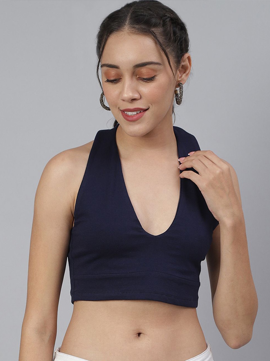 

BAESD Women Halter Neck Bralette Crop Top, Navy blue