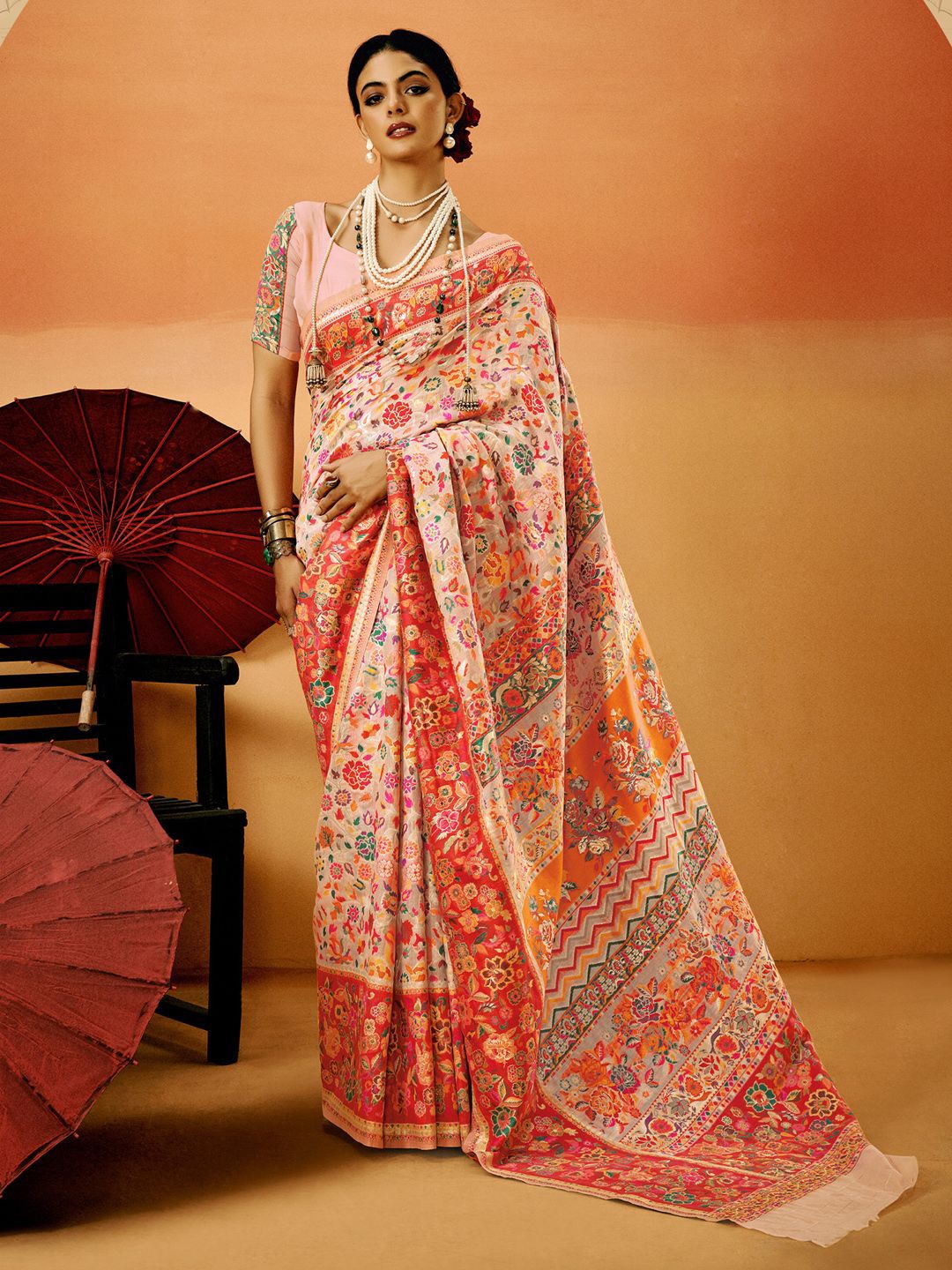 

Mitera Woven Design Zari Saree, Peach