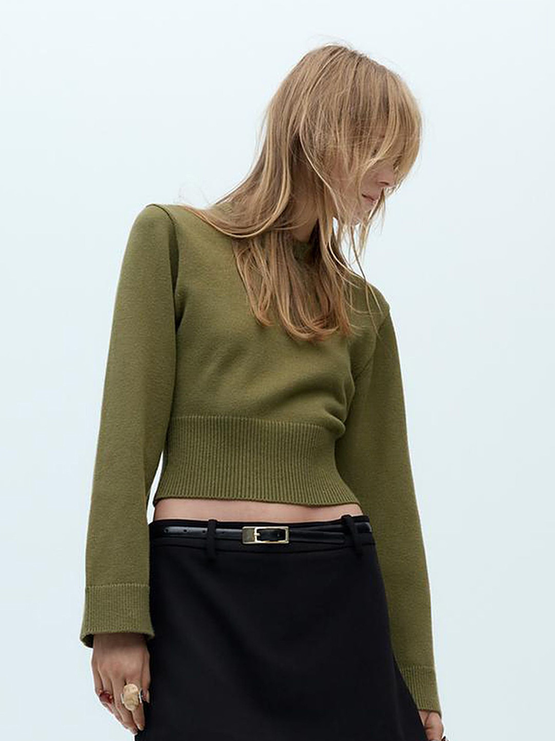

LULU & SKY Women Ribbed Crop Pullover, Green
