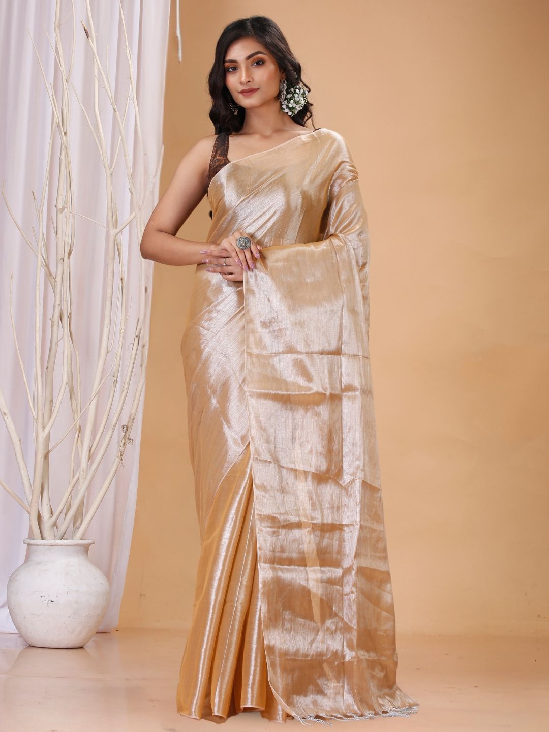 

T.J. SAREES Tissue Designer Celebrity Saree, Cream