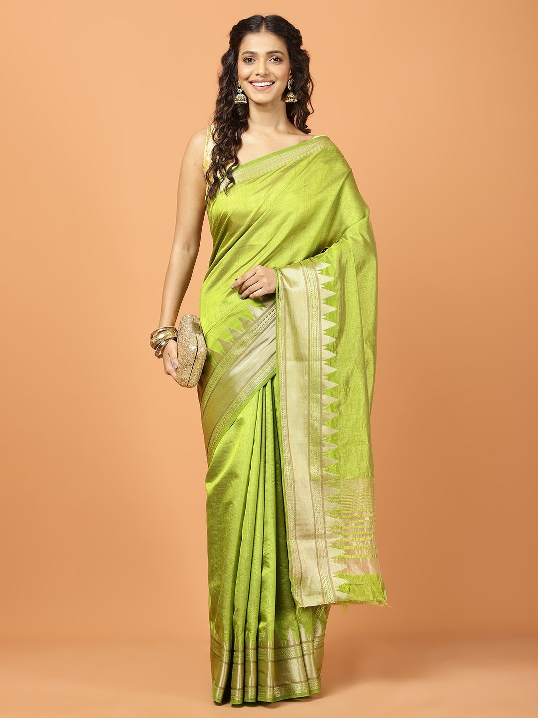 

Meena Bazaar Women Zari Saree, Green