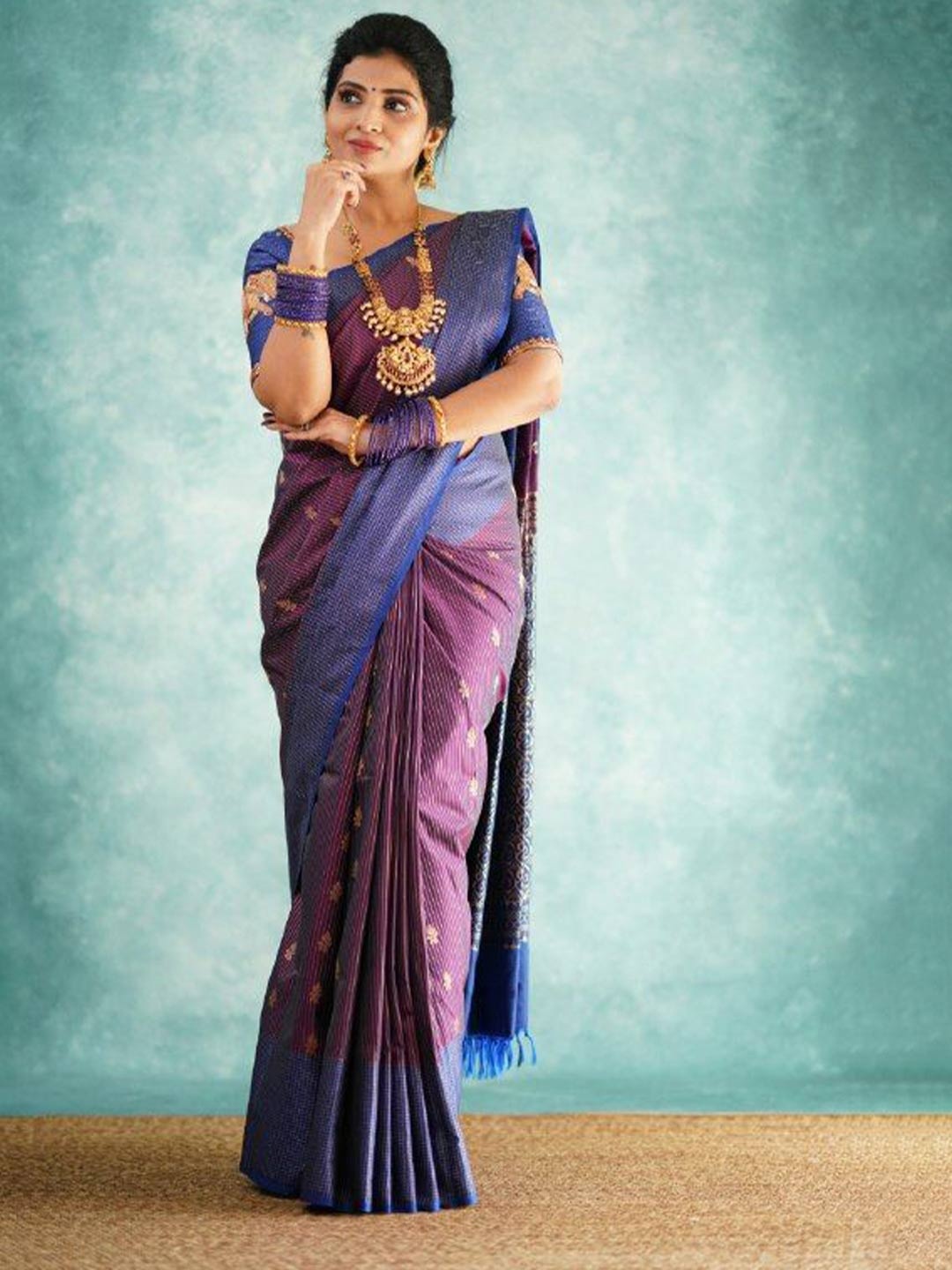 

Fabdeal Woven Design Zari Kanjeevaram Saree, Purple