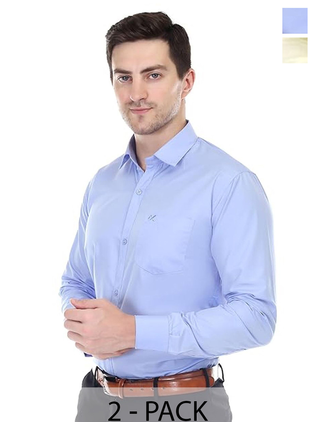 

Xjarvis Men Pack Of 2 Standard Slim Fit Spread Collar Solid Formal Shirts, Blue