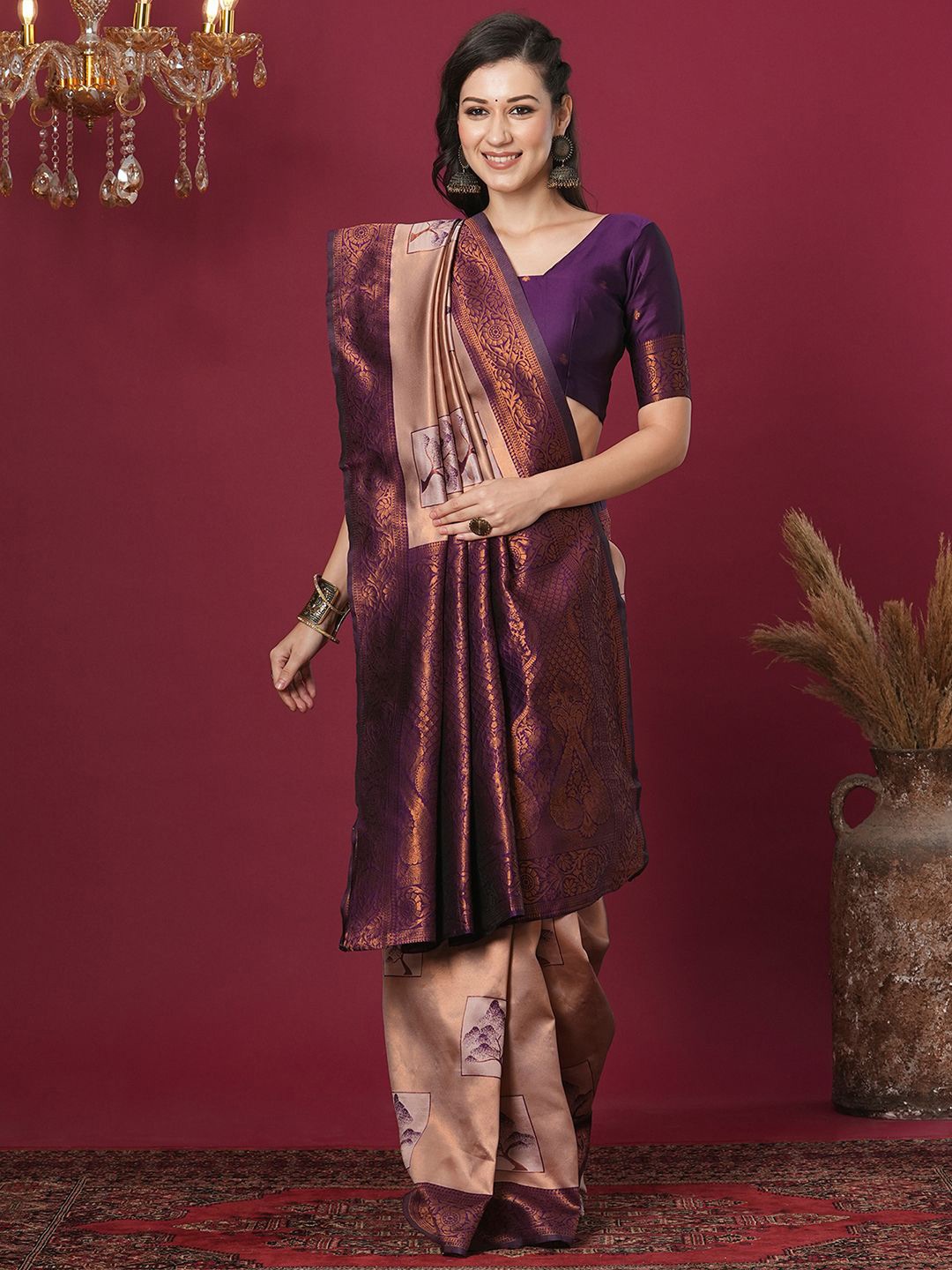 

Satrani Women Woven Design Banarasi Saree, Purple