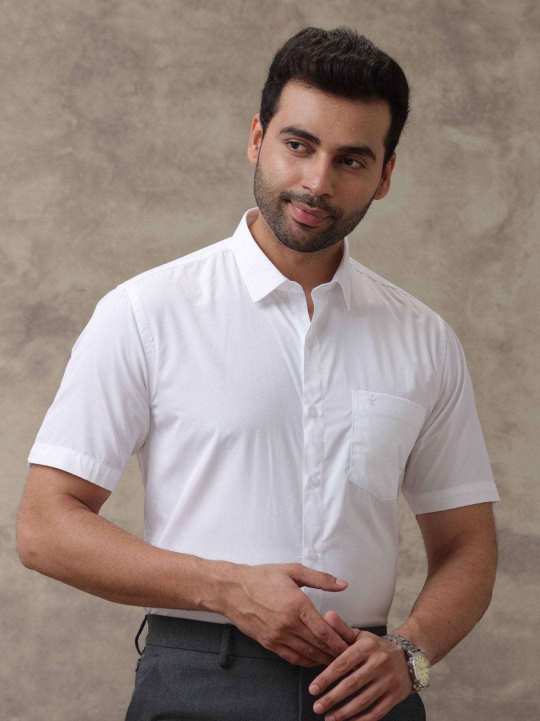 

Ramraj Men Standard Slim Fit Wrinkle Free Solid Cotton Formal Shirt, White