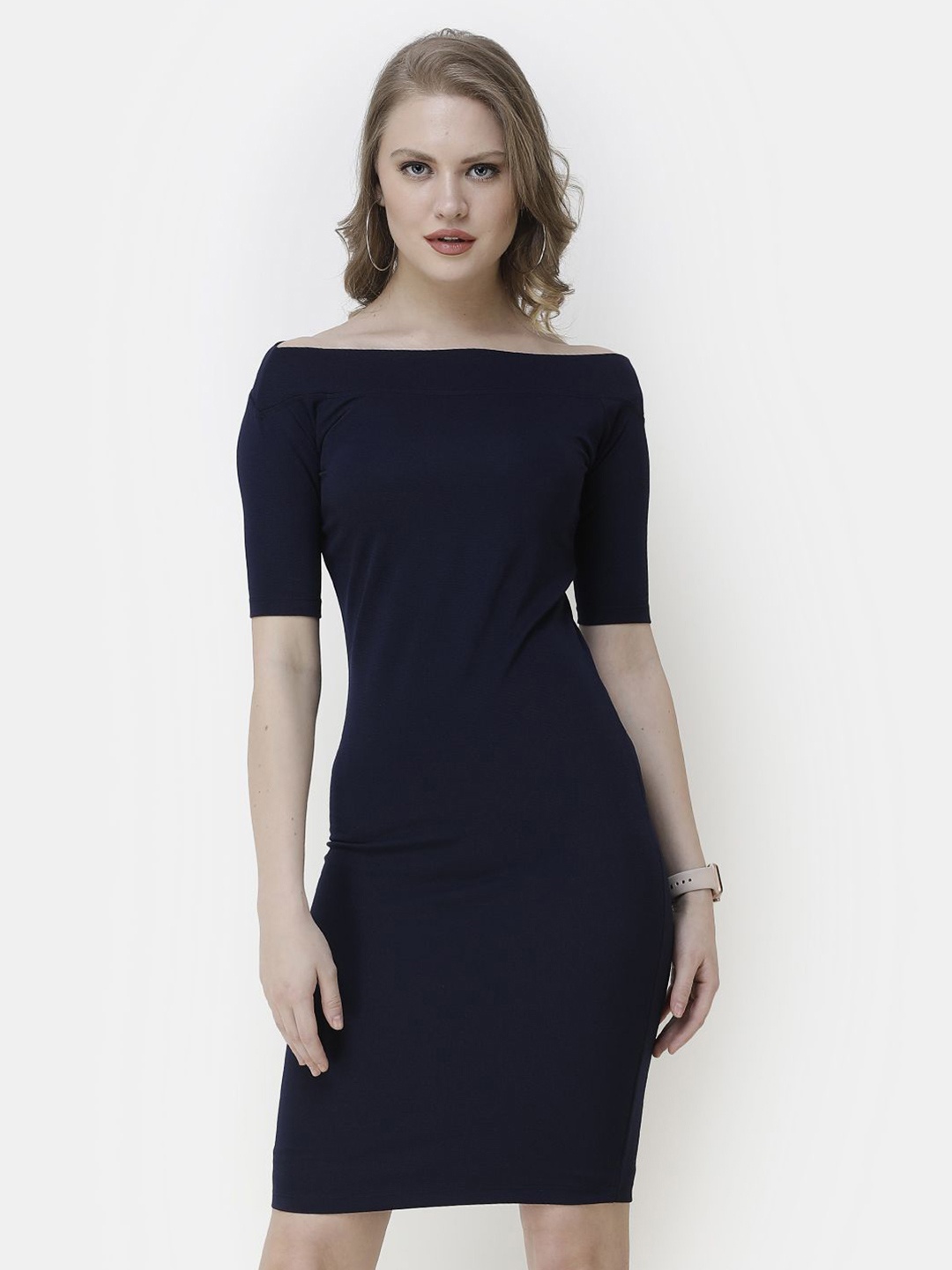 

BAESD Women Off-Shoulder Cotton Bodycon Dress, Navy blue