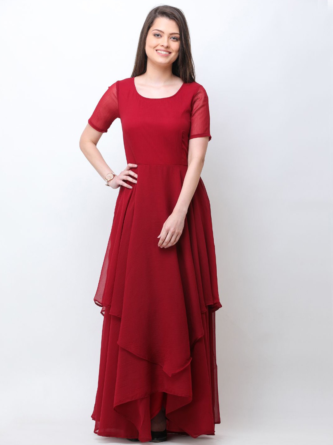 

BAESD Chiffon Fit and Flare Maxi Dress, Maroon