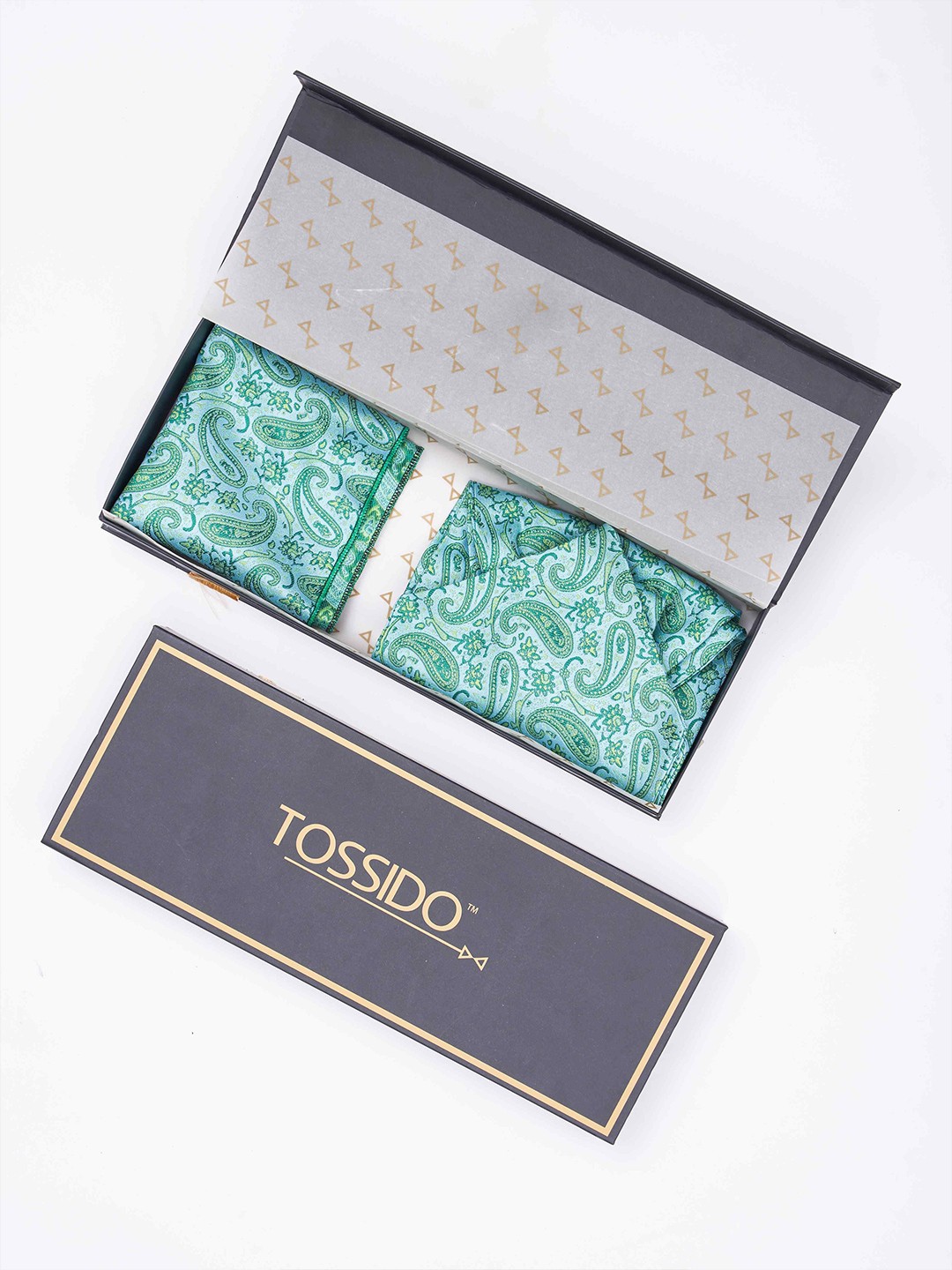 

Tossido Men Woven Design Ascot & Pocket Square Accessory Gift, Green