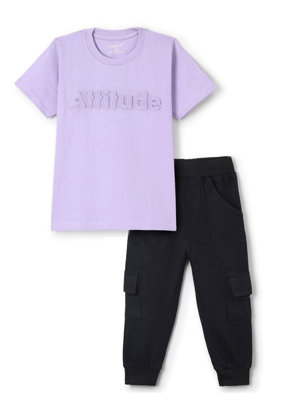 

FUNKRAFTS Boys Printed Pure Cotton T-shirt With Joggers, Mauve