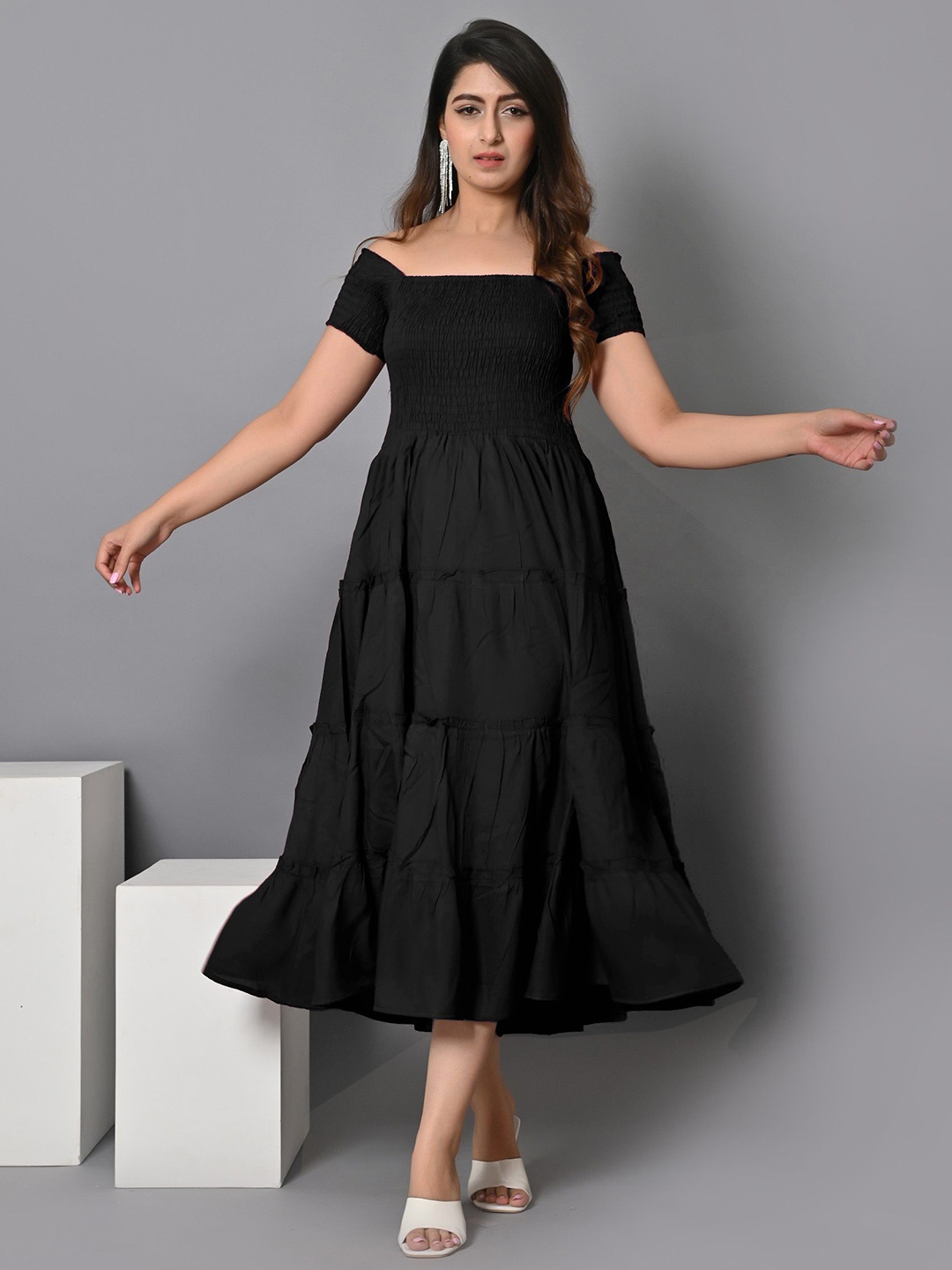 

Raiyani Enterprise Women Off-Shoulder Fit & Flare Dress, Black