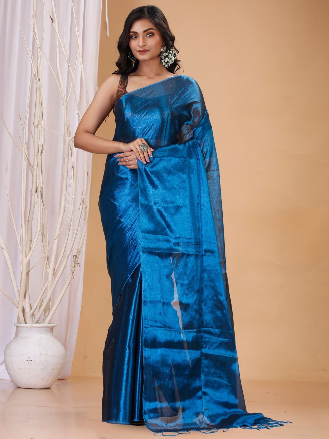 

T.J. SAREES Tissue Saree, Blue