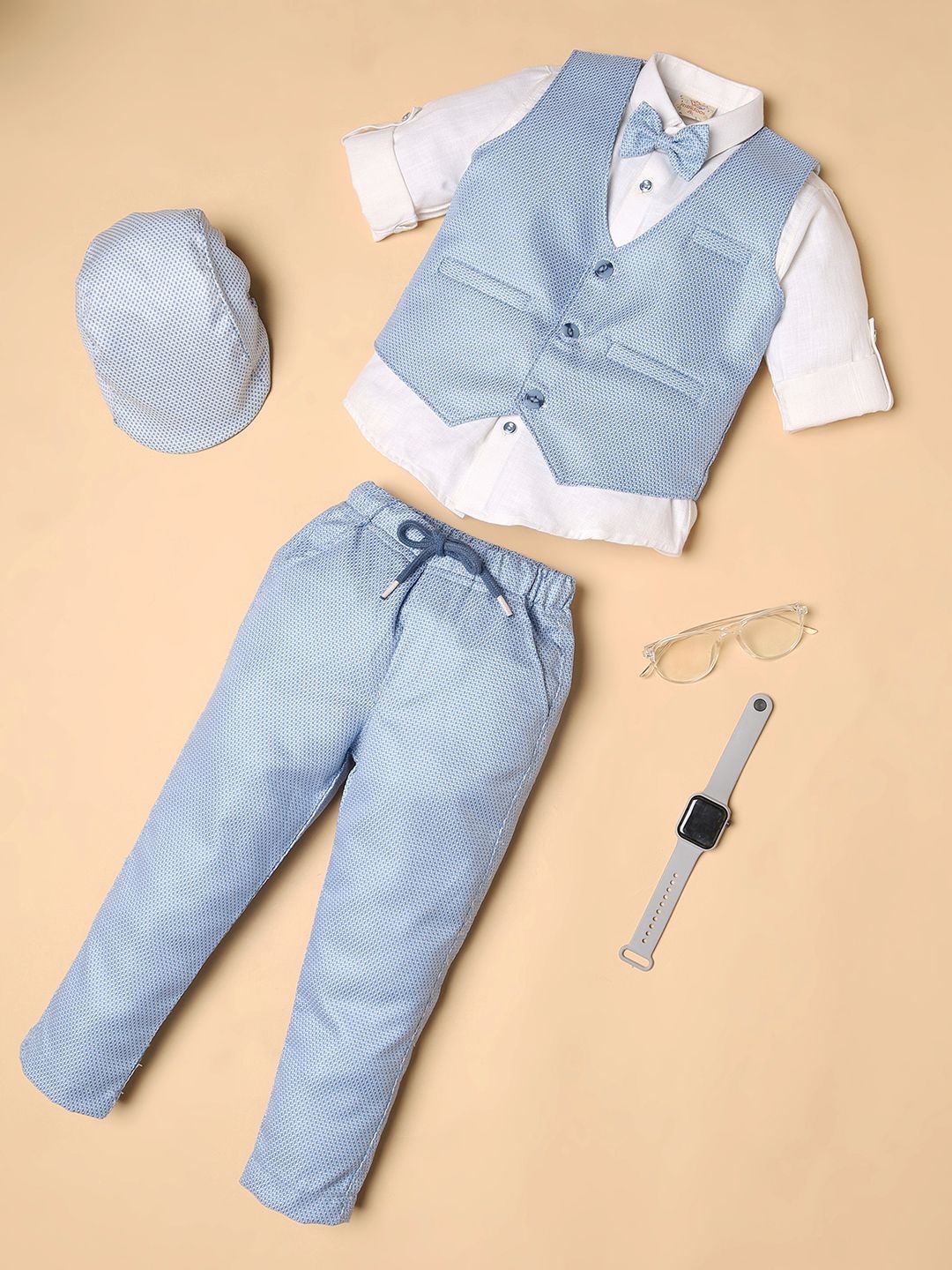 

Ridokidz Boys Striped Single-Breasted 5 Piece Suits, Turquoise blue