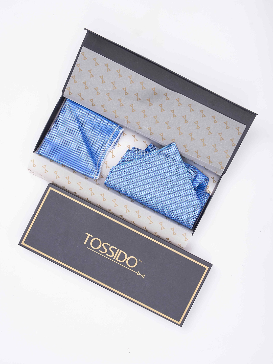 

Tossido Men Woven Design Ascot & Pocket Square Accessory Gift, Blue