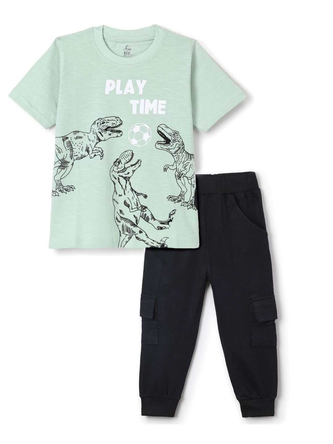 

FUNKRAFTS Boys Printed Short Sleeves Pure Cotton T-shirt With Joggers, Green