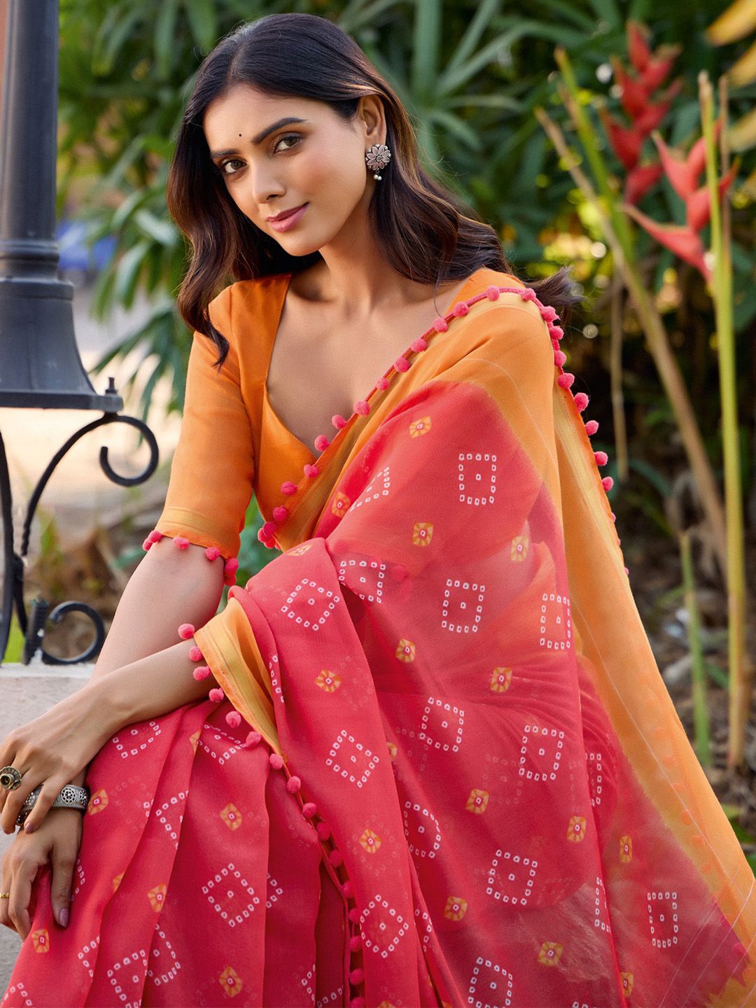 

Anouk Bandhani Printed Saree, Pink