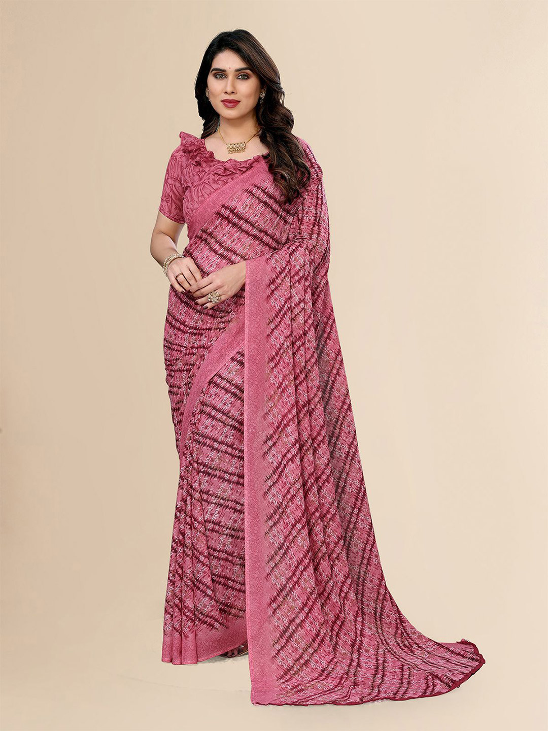 

ANAND SAREES Printed Saree with Blouse Piece, Pink